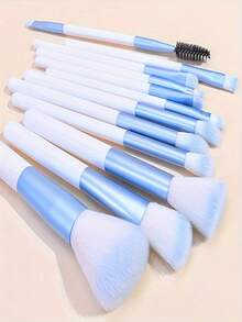 12pcs Makeup Brush Set, Soft & Fluffy, Professional Foundation, Powder, Eyeshadow Blending Makeup Brushes, Beauty Tools, Gifts For Beginners, Brown, Makeup Brushes With Soft Fibers, Portable Travel Set, Travel Essentials, Beach, Gifts For Women And Girls - Blue - View 5