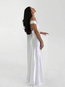 2026 New Arrival Women's European American Luxury Mermaid Satin Long Dress - Elegant Off-Shoulder Evening Gown - 白色 - 查看 4