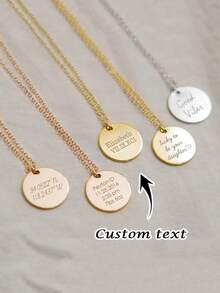 1pc Customized Stainless Steel Engraved Round Pendant Necklace, Can Customize Name/Date/Text, Unisex Minimalist Style, Suitable For Daily Wear, Gift For Valentine's Day, Mother's Day, Ramadan, Etc. - Multicolor - View 2