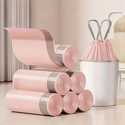 2卷/50个加厚耐用抽绳垃圾袋 - 大号便携式厨房垃圾袋，家用