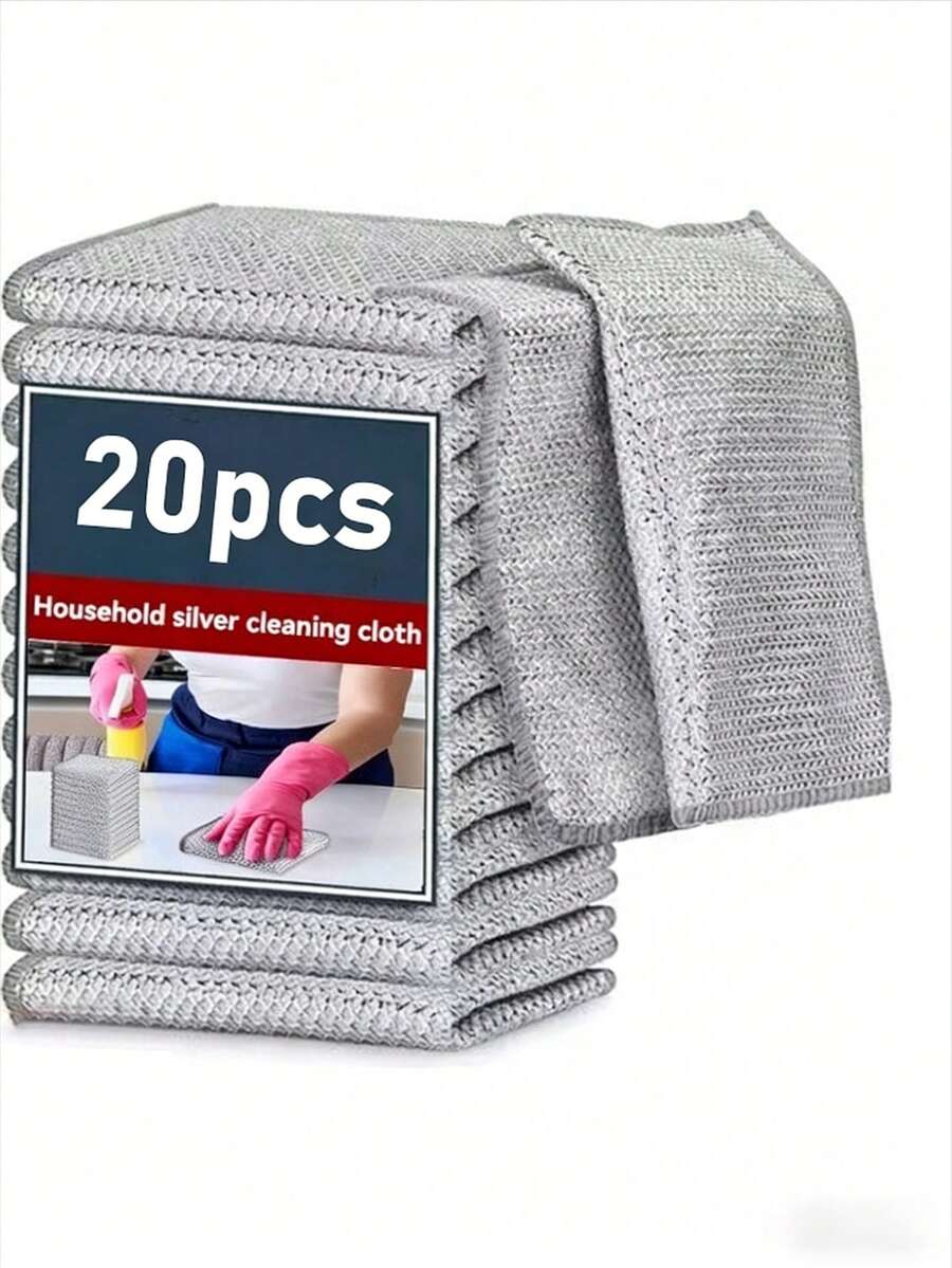 10pcs/20pcs Metal Mesh Scouring Pads, Steel Wire Pot Scrubs Alternative To Steel Wool Sponges, Household Cleaning Cloths, Non-Stick Oil Dishcloth For Kitchen Stove Pot Pan Cleaning Tools, Kitchenware - 銀色 - 查看 1
