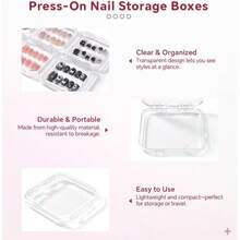 6PCS Press On Nail Storage Box, Press On Nail Package Case With 30 PCS Adhesive Double Sided Tape Organizer Nail Case Acrylic Fake Nail Display Container Artificial False Nail Packaging Box - Transparent 6PCS - View 6