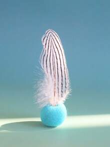 1pc New Self-Entertaining Unique Handmade Natural Feather & Wool Ball Cat Teaser Wand Toy, Suitable For Small/Medium Cats, Interactive Play To Consume Energy And Strengthen Bond - Multicolor - View 6