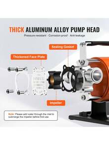 Water Transfer Pump, 12V DC 360 GPH 1/10HP, Portable Electric Utility Pump With 6 Ft Suction Hose Kit, Impeller, Suction Strainer, For Garden, Rain Barrel, Pool, Pond, Hot Tub, Aquarium Draining - Red - View 5