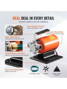 Water Transfer Pump, 12V DC 360 GPH 1/10HP, Portable Electric Utility Pump With 6 Ft Suction Hose Kit, Impeller, Suction Strainer, For Garden, Rain Barrel, Pool, Pond, Hot Tub, Aquarium Draining - Red - View 4