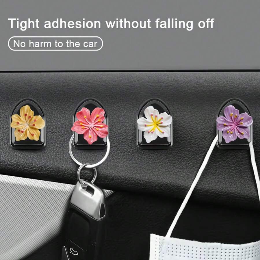 2 piezas/1 pieza Gancho de flor de cerezo para coche Gancho adhesivo multifuncional mini para respaldo de asiento de coche - flores de cerezo - Ver 1