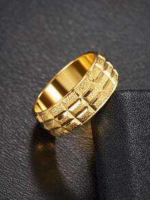 1pc Stainless Steel Ring, Fashion Accessory, Unisex Couple Rings - Gold - View 2