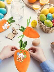 5pcs Easter Carrot Drawstring Bag With 10pcs Gift Tags Creative Cute Bunny Ear Velvet Gift Bags Cartoon Easter Gift Wrapping Bag For Spring Easter Decoration Easter Gifts - Orange - View 7