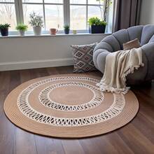 1pc Handwoven Bohemian Style Linen Fiber Round Area Rug, Suitable For Living Room - Geometric Pattern, Beige Rug, Non-Slip Rug, Garden Rug, Bathroom Mat, Washable, Easy To Clean, Pet Friendly, Suitable For Bedroom, Indoor/Outdoor, Room Decor, Christmas Home Decor, Home Decoration! - Coffee Brown - View 6