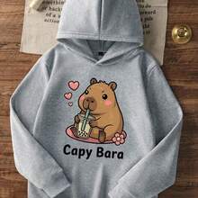 Casual Printed Sweatshirt For Pre-Teen Girls, Thermal Lining, Long Sleeves, Autumn/Winter School Clothing, Children's Blouse - 淺灰色 - 查看 3