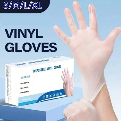 20/50/100只装一次性透明乙烯基手套，无粉，适用于食品服务、注重卫生的专业人士、餐厅员工、浴室清洁、家庭清洁，可用于食品制备、家庭清洁、工业清洁等。