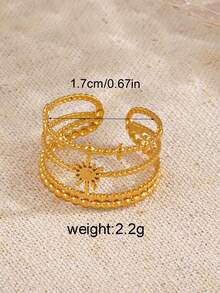 1pc Stainless Steel Fashionable Geometric Sun-Shaped Open Ring, Suitable For Women's Daily Wear - Yellow Gold - View 3