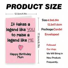 1张“甜蜜传奇妈妈”生日贺卡（含信封）——“只有像您这样的传奇人物才能培养出像我这样的传奇人物”趣味祝福语，完美妈妈生日礼物，感恩贺卡 - 彩色 - 查看 7