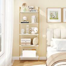 GOFLAME 5-Tier Ladder Shelf Wall Mounted Bookcase With Metal Frame-White - White - View 10