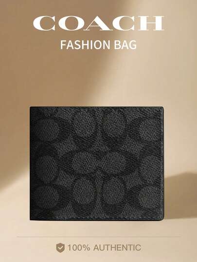 Coach Monogram Wallet Series Classic Folding Short With Removable Card Holder Leather Short Wallet