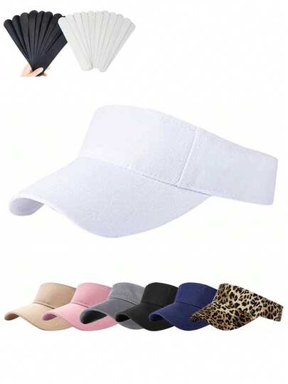 1pc Unisex Simple Brimless Cap With 10pcs Detachable Sweat-Absorbent Pads, Solid Color Casual Sun Hat, Adjustable Headband, Suitable For Spring/Summer Daily Wear, Sun Protection, Fashionable Accessory For Gifts, Outdoor Sports, Golf, Running, Etc.