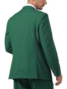 Men's Solid Color Long Sleeve Lapel Front Button Business Wedding Casual Lapel Blazer Formal Dress Two Button Business Casual Elegant Slim Fit Suit - Màu xanh lá cây đậm - Xem 3