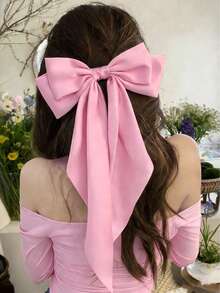 4pcs/Set Large Satin Bow Hair Clips For Women & Girls, Extra-Large Satin Bow Hair Clips, Pink French Hair Clips, Cute Aesthetic Ballet Style Hair Accessories Suitable For Wedding, Valentine's Day, Party, Daily Wear,Travel,Birthday - Pink - View 4