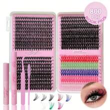 800pcs Colorful Reusable Lashes Kit - D Curl, Mixed Length, Natural Volume Styles With Bond & Seal, Tweezer, Remover, Lash Brush, Beginner Friendly, Makeup Tools - Multicolor - View 1