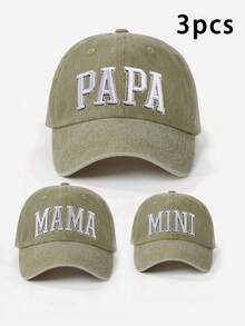 3/6件組刺繡 PAPA+MAMA+MINI 親子系列水洗棒球帽，可調節防曬休閒帽，適合男孩女孩，適用春秋旅行、海邊度假、戶外活動 - 棒球帽 - 查看 19