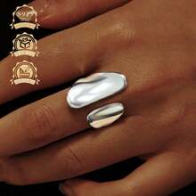 1pc S925 Silver Minimalist Asymmetrical Wide Band Adjustable Ring, Versatile Gift For Holidays - Silver - View 1