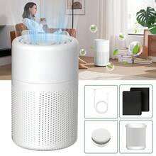Air Purifier, 360° Circulation Purification With Activated Carbon Sponge Filter, USB Powered Quiet Air Cleaner For Home Office Bedroom, Removes Odors & Formaldehyde, Portable Mini Air Purifier With Replacement Filters - trắng - Xem 7