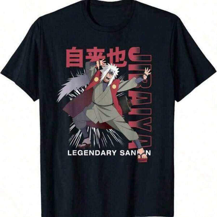 Tween Girls'Printed Short Sleeve T-Shirt Shippuden Jiraiya Legendary Sannin Anime Camiseta, -, Pequeña,Soft And Breathable Fabric,Comfortable And Loose,Suitable All Day Wear,Suitable Office Casual Wear,Spring And Summer Daily Appearance, Suitable For Halloween, Parties And Daily Wear - Black - View 1