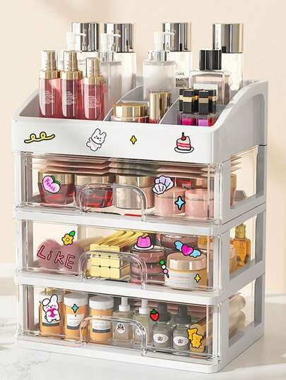 Organizador cosmético expandible de 4 niveles, material de PP, diseño rectangular sin terminar elegante, cesta de almacenamiento versátil para baño y tocador, ideal para decoración del hogar y organización del escritorio de oficina