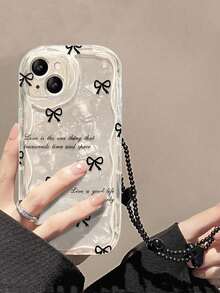 1件装奢华可爱动物蝴蝶花朵蝴蝶结手链链条波浪形柔软透明手机壳，兼容 13/11/12/14/15 Pro Max/14/15 Plus - 黑與白 - 查看 3
