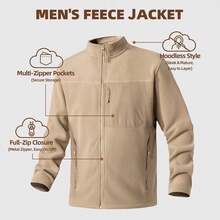 TIANXICO Mens Fleece Jacket Full Zip With Pockets Warm Lightweight Winter Jacket Thermal - Khaki - View 4