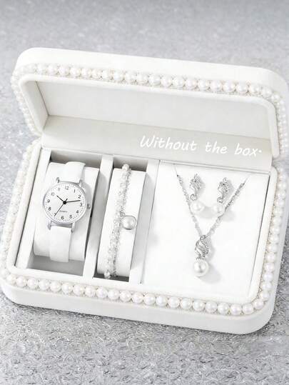 Este conjunto de 5/4 piezas de relojes digitales de cuarzo circulares, elegantes, sencillos y adorables para niñas viene con un lujoso juego de joyas de perlas, que incluye un collar, una pulsera y pendientes. Es perfecto para usar en fiestas, salidas y otras ocasiones. Es una excelente opción para regalar en Navidad, el inicio del año escolar, el carnaval, festivales de regalos y otras festividades. Es el mejor regalo para niñas.