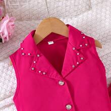 时尚街头风！玫红色铆钉无袖西装外套+百褶裙套装，女孩夏季时尚穿搭 - 玫紅色 - 查看 5