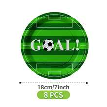 8件套足球门主题一次性餐具套装，包括盘子、餐巾纸和杯子，适合生日、婚礼、派对、家庭野餐等场合。 - 彩色 - 查看 7