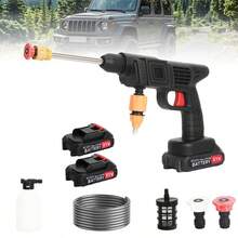 Portable Cordless Pressure Washer,21V Cordless Pressure Washer With Battery-Powered Copper Motor, Power Washer With Multifunction Nozzle, Adjustment Portable Power Cleaner With Copper Extension Rod , With 2 Nozzles, 2 Battery, 5m Hose Cordless Jet Washers  For Car, Garden & Homefor Cars - 黑色 - 查看 1