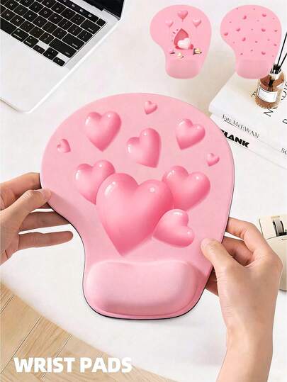 1pc Pink Heart Shaped Mouse Pad, Super Soft Anti-Slip Comfortable Wrist Rest Silicone Mouse Mat, Suitable For Office, Gaming, Desk, Great For Women, Also Ideal As Valentine's Day Gift, Office Desk Accessory, Women's Office Supplies