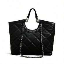 Xiaoxiangfeng Diamond Tote Bag, Lazy Wind Large-Capacity Portable Women's Bag, 2026 New Fashion Chain Shoulder Women's Bag, Simple Shopping Fashion Versatile Women's Bag. - 黑色 - 查看 3