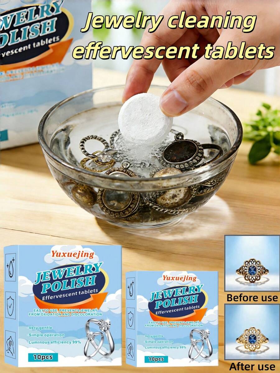 1片装珠宝抛光泡腾片。快速去除氧化层和划痕。适用于金、银、铂金、玉和翡翠。保护镶嵌饰品，防止脱落。珠宝清洁泡腾片。清洁并保养珠宝。清洁并抛光戒指、手镯。抗氧化和去污珠宝护理清洁片。