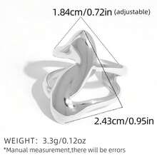 Uself 3pcs/1pc Stainless Steel Asymmetrical Curved Geometric Open Adjustable Rings, Anti-Oxidation, Unisex Jewelry Gift, Women Jewelry, Women Rings - Multicolor - View 9