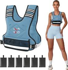 Chaleco con peso ajustable para mujeres y hombres, 4-10 libras/12-20 libras/20-32 libras con 6 pesos de arena de hierro, chaleco de peso corporal con tira reflectante para correr, caminar - azul - Ver 13