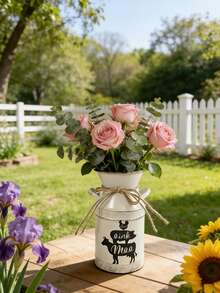 White Vase. Suitable For Bright Sunflower Bouquets, Paired With Succulents And Placed On A Wooden Windowsill, Using Natural Light To Create A Fresh And Lively Rustic Corner In The Home. - White Double-eared Pot - View 2