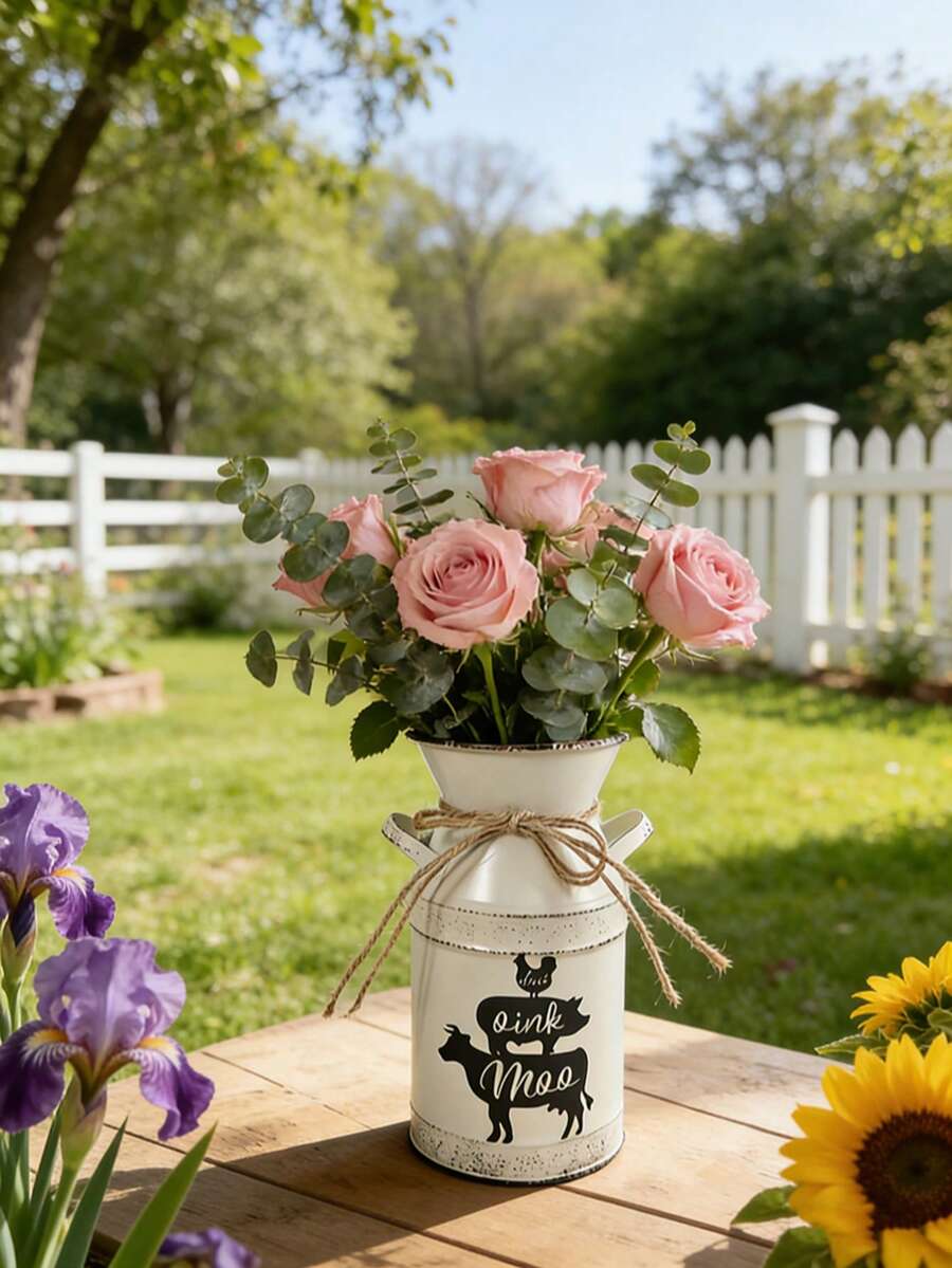 White Vase. Suitable For Bright Sunflower Bouquets, Paired With Succulents And Placed On A Wooden Windowsill, Using Natural Light To Create A Fresh And Lively Rustic Corner In The Home.
