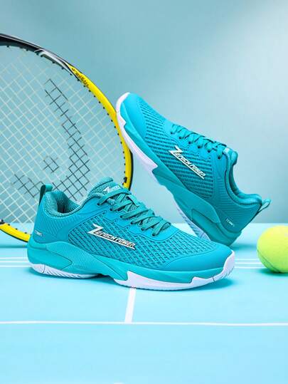 Unisex Professional Tennis Shoes, Breathable TPU Mesh Sports Shoes, Lightweight Training Shoes, Women's Fashionable Aqua Blue Outdoor Multifunctional Training Sneakers
