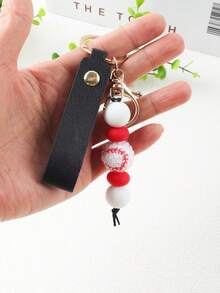 1pc Minimalist & Practical Leather Keychain With Sports-Themed Silicone Bead Design, Fits Various Keys - Multicolor - View 17