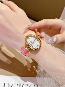 1pc New Fashion Casual Women's Bracelet Watch, Unique Design Dial Inlaid With Crystal, Rhinestone Strap, Alloy Quartz Watch, Suitable As Student Back To School Gift - Style1 - View 17