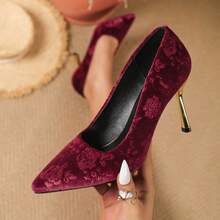 Women's Sexy High Heels Fashionable And Versatile Pointed Toe Stiletto Graffiti Shoes - 酒紅色 - 查看 7