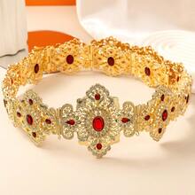 1pc Middle Eastern Style Long Dress Waist Belt, Square Hollow Carved Gold-Plated Adjustable Length, Arabic Bride Wedding Kaftan Waistband - One Size - View 14