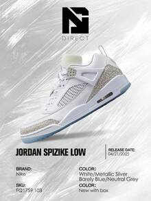 Jordan Spizike Low White Metallic Silver Barely Blue Neutral Grey – Men's Lifestyle Sneakers – Shoes For Man -Vintage-Spring & Summer-Inspired Running Shoes, Shock-Absorbing Comfort, Gym To Streetwear Casual Wear-Mother's Day Gifts-Father's Day Gift– FQ1759 103 - Trắng/Bạc ánh kim/Xanh nhạt/Xám trung tính - Xem 6