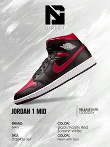 Jordan 1 Mid Bred Twist – Men's Lifestyle Sneakers – Shoes For Man -Vintage-Spring & Summer-Inspired Running Shoes, Shock-Absorbing Comfort, Gym To Streetwear Casual Wear-Easter Gift– DQ8426 067 - Black/Varsity Red/Summit White - 查看 6