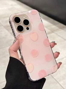 1 pieza Funda protectora de teléfono a prueba de golpes con cobertura completa y estampado de lunares en color rosa melocotón compatible con iPhone 11/12/13/14/15/16/17/Pro Max - Rosa - Ver 3