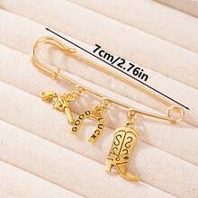 1件西部复古风靴子、帽子、马蹄铁、仙人掌、扑克牌、手枪合金吊坠胸针，创意设计，音乐节派对独特配饰礼品 - 金色 - 查看 2